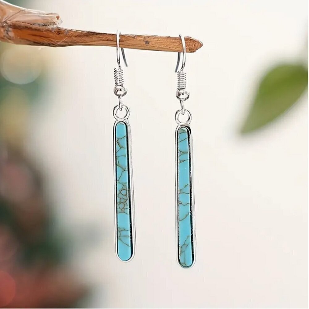 Beautiful Boho Chic Turquoise and Silver Drop Dangle Earrings
